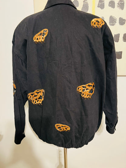 Vintage Modi Sequined and Beaded Leopard black Jacket