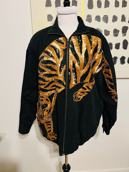 Vintage Modi Sequined and Beaded Leopard black Jacket