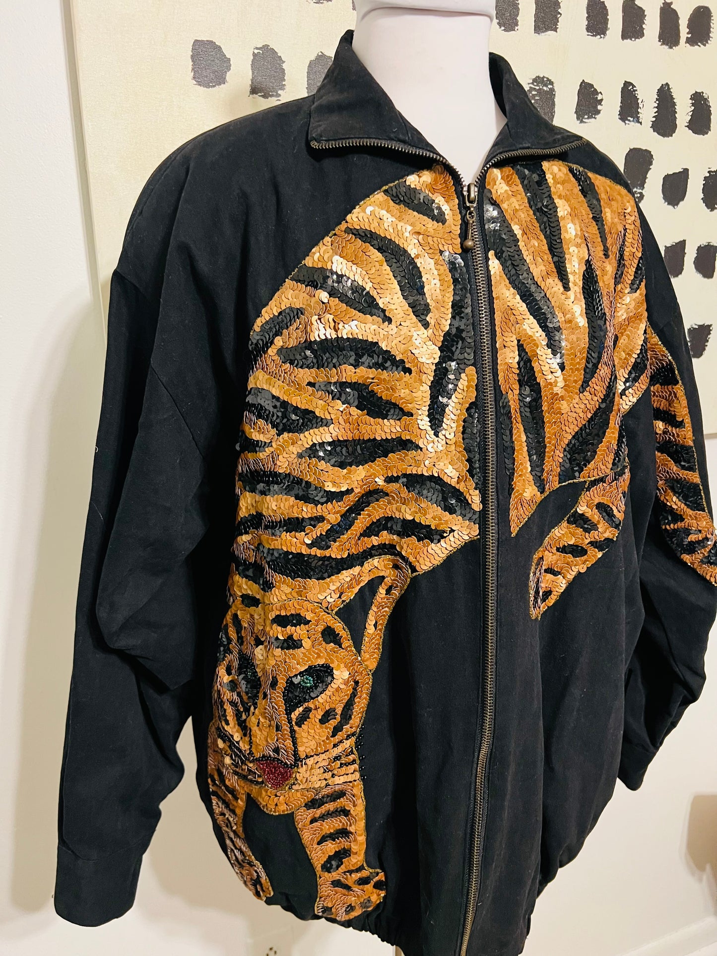 Vintage Modi Sequined and Beaded Leopard black Jacket
