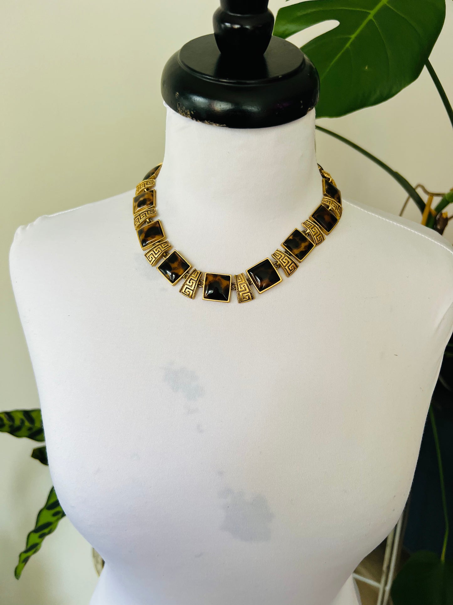 Vintage gold and animal print necklace bracelet set