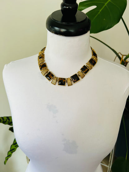 Vintage gold and animal print necklace bracelet set